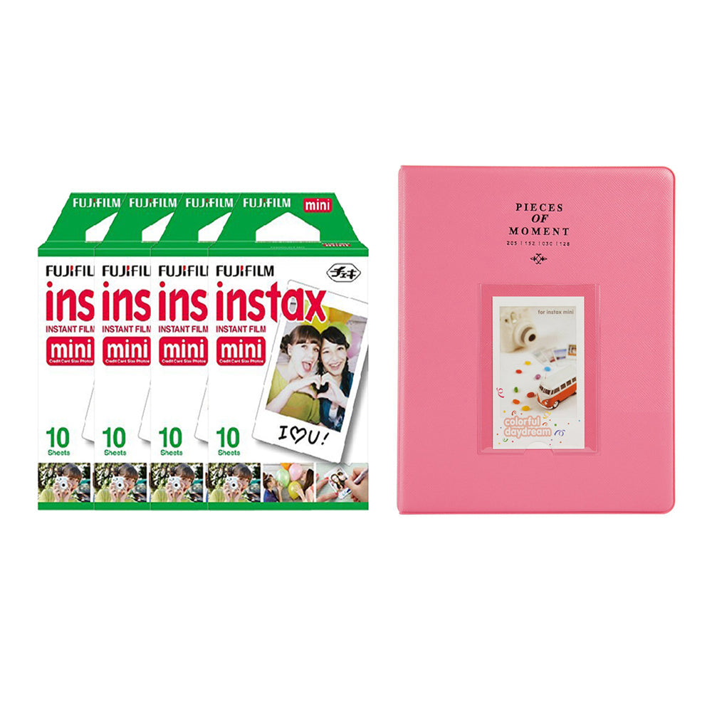Fujifilm Instax Mini 4 Pack 10 Sheets Instant Film With 128-sheet Album for mini film (FLAMINGO PINK)