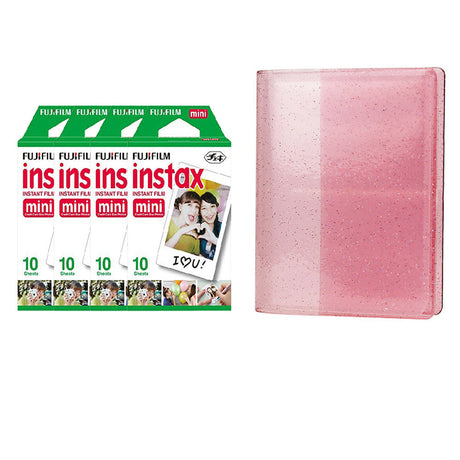 Fujifilm Instax Mini 4 Pack of 10 Sheets Instant Film with 64-Sheets Album For Mini Film 3 inch Blush pink