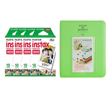 Fujifilm Instax Mini 4 Pack of 10 Sheets Instant Film with Instax Time Photo Album 64-Sheets Lime green