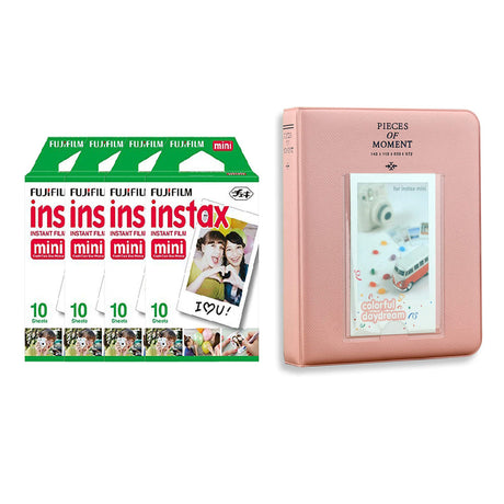 Fujifilm Instax Mini 4 Pack of 10 Sheets Instant Film with Instax Time Photo Album 64-Sheets Blush pink