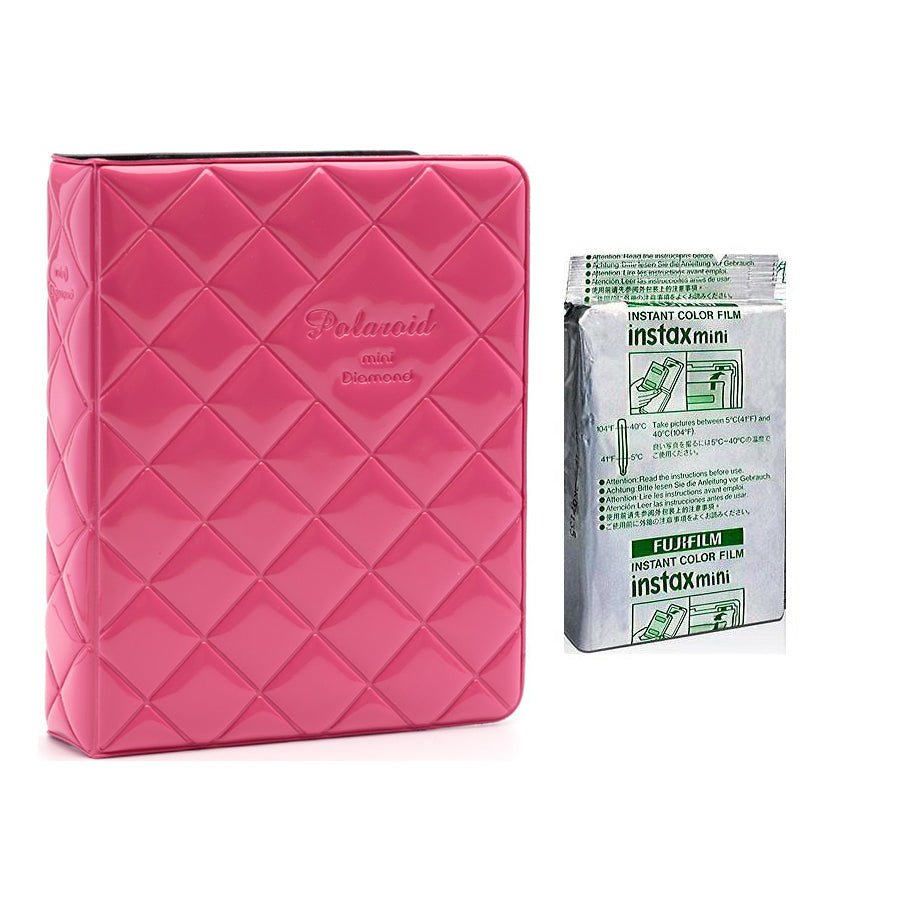 Fujifilm Instax Mini Single Pack 10 Sheets Instant Film with dimand Photo Album 64 Sheets Pink