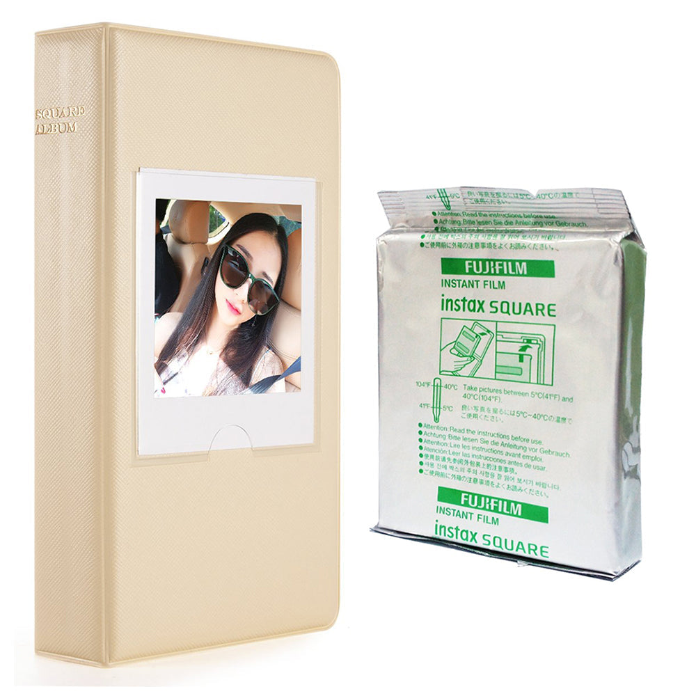 Fujifilm Instax square 10X1 white marble Instant Film With 64 sheet Album for square film Beige
