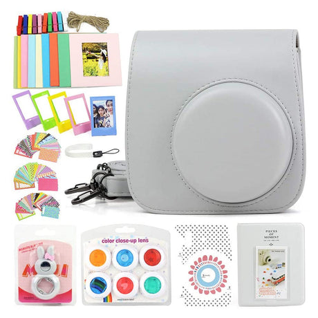 ZENKO Instax Mini 9/8 Camera Accessories Kit: Hand Strap/Film Album/Selfie Lens/Hanging + Creative Frames/Photo Stickers/Camera Sticks (Ash White kit)