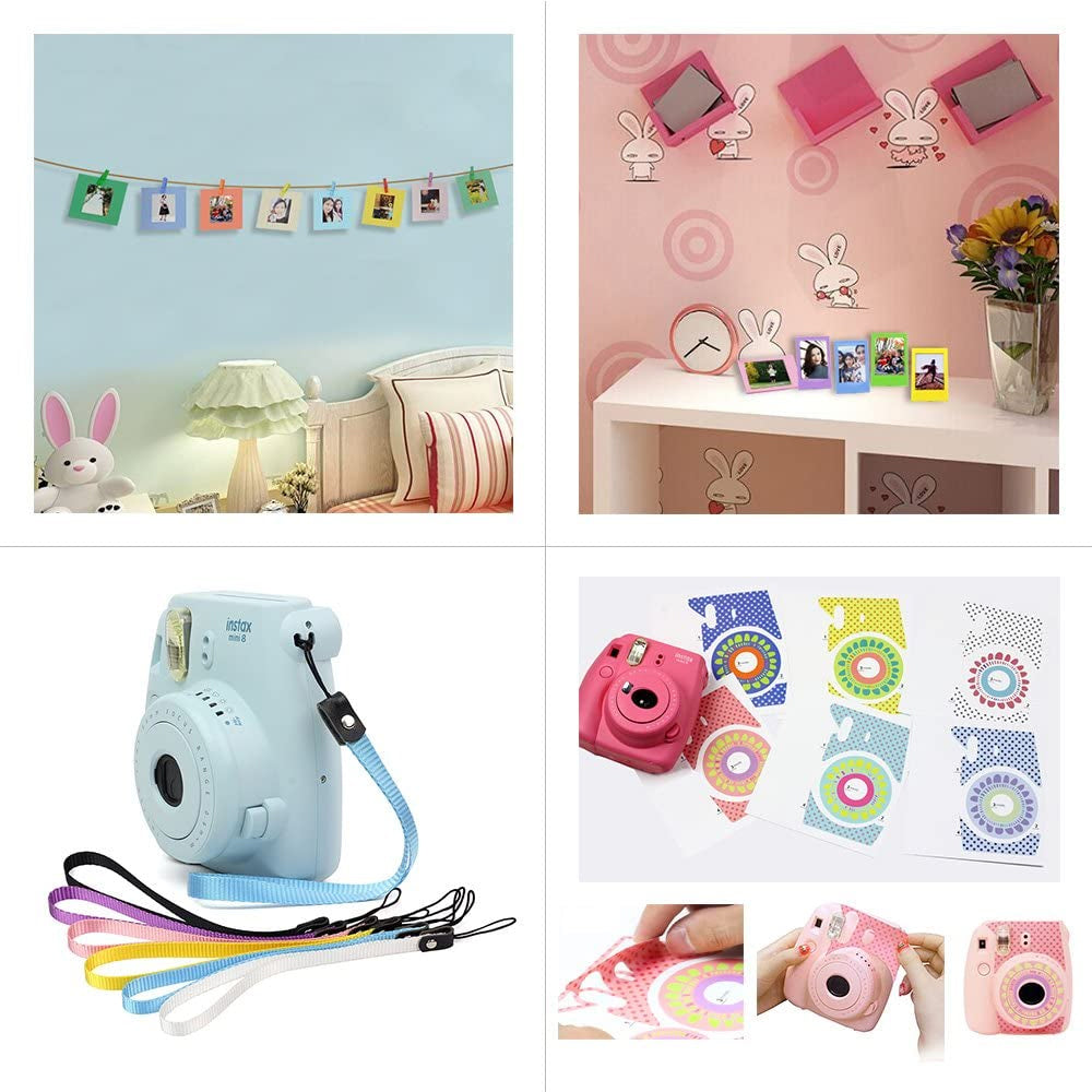ZENKO Instax Mini 9/8 Camera Accessories Kit: Hand Strap/Film Album/Selfie Lens/Hanging + Creative Frames/Photo Stickers/Camera Sticks (Ash White kit)