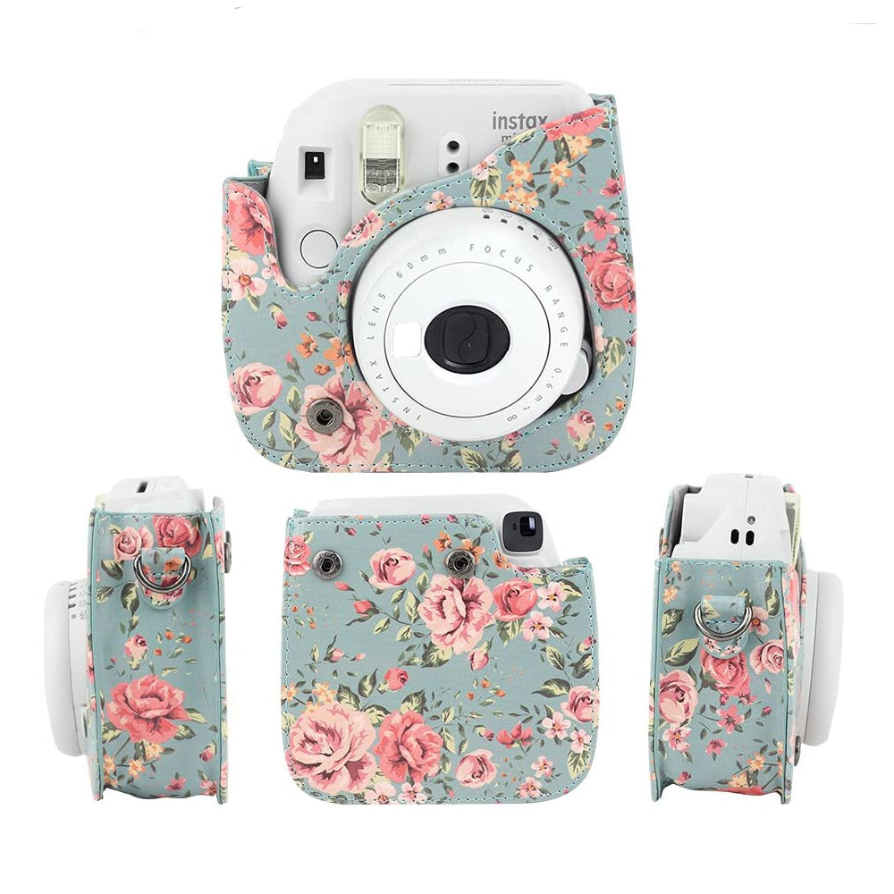 ZENKO Mini Camera Case for Instax Mini 11 9 8 8+ Instant Film Camera Premium PU Leather with Shoulder Strap Rose Blue