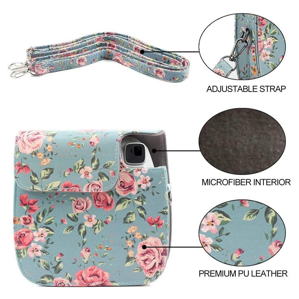 ZENKO Mini Camera Case for Instax Mini 11 9 8 8+ Instant Film Camera Premium PU Leather with Shoulder Strap Rose Blue