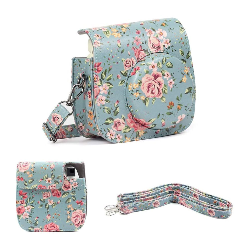 ZENKO Mini Camera Case for Instax Mini 11 9 8 8+ Instant Film Camera Premium PU Leather with Shoulder Strap Rose Blue