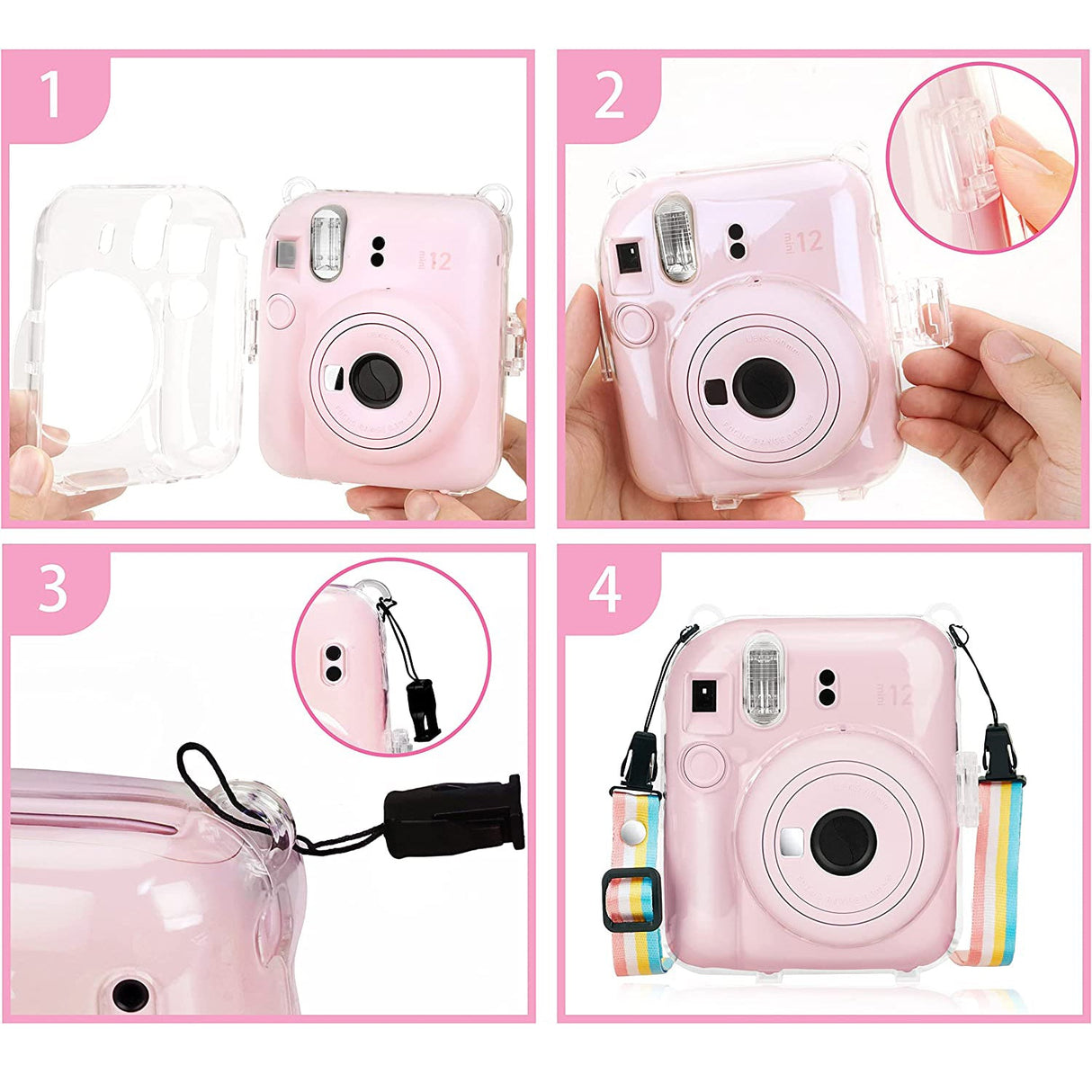 ZIKKON Instax Mini 12 Crystal case with Crystal strap