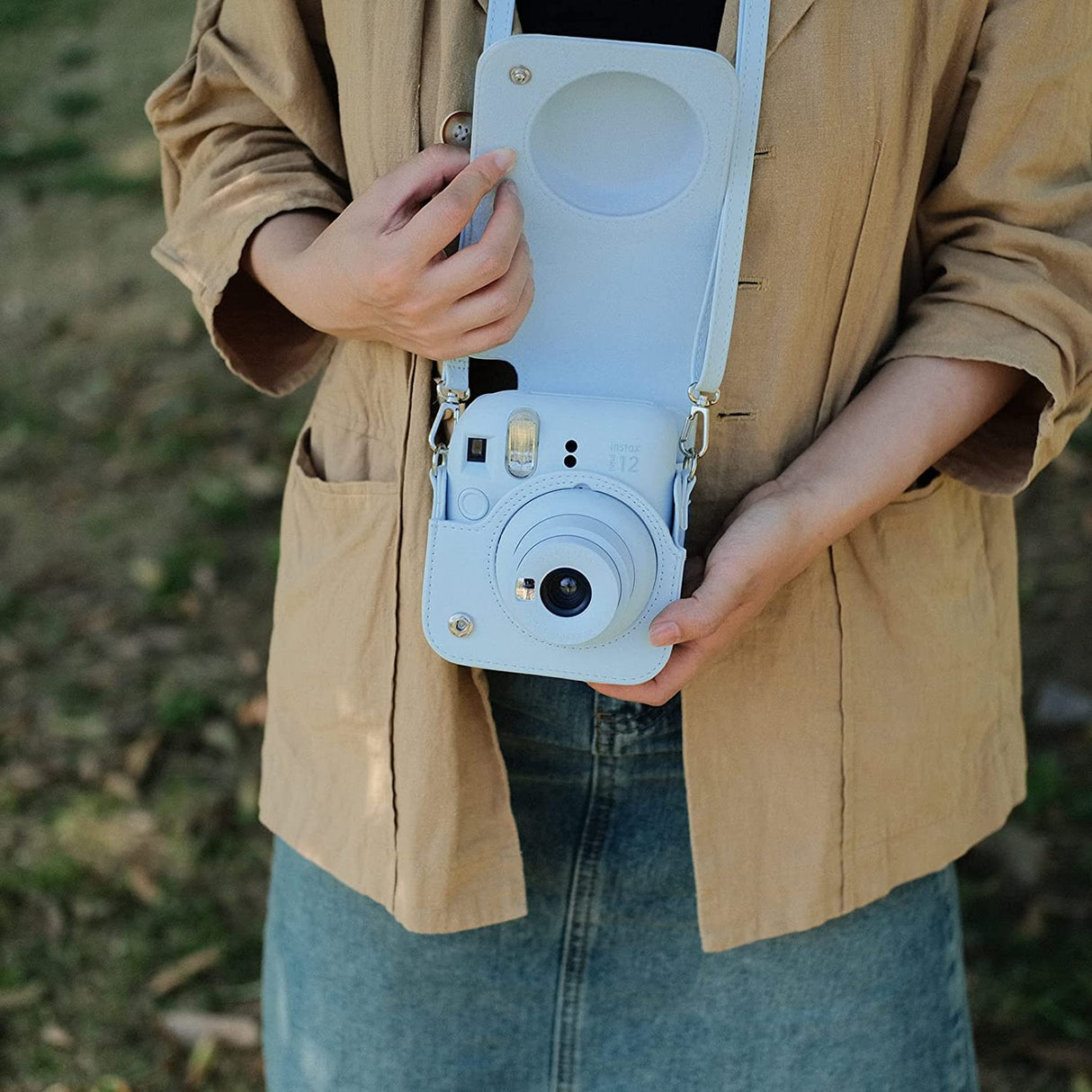 Zikkon Instax Mini 12 Protective Camera Case PU Leather Carrying Bag Pastel Blue