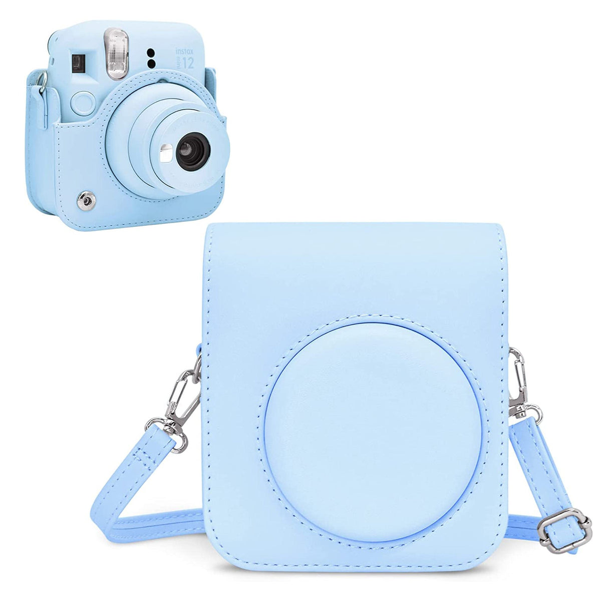 Zikkon Instax Mini 12 Protective Camera Case PU Leather Carrying Bag Pastel Blue