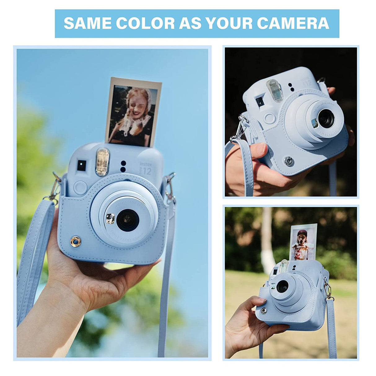 Zikkon Instax Mini 12 Protective Camera Case PU Leather Carrying Bag Pastel Blue