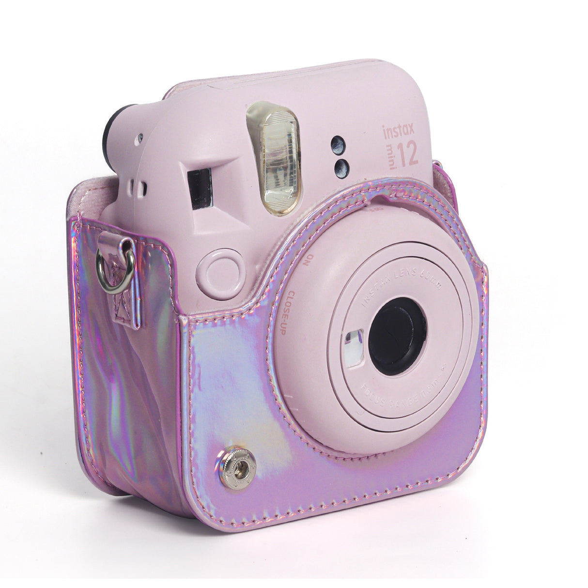 Zikkon Instax Mini 12 Protective Camera Case PU Leather Carrying Bag Holographic pink
