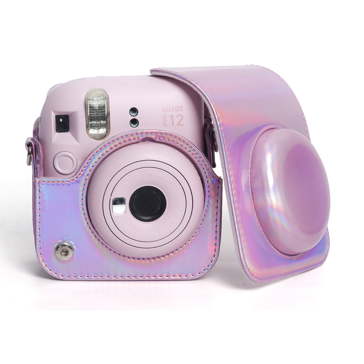Zikkon Instax Mini 12 Protective Camera Case PU Leather Carrying Bag Holographic pink