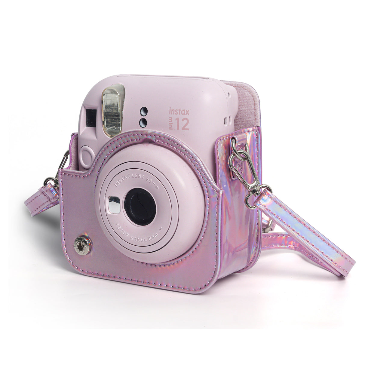Zikkon Instax Mini 12 Protective Camera Case PU Leather Carrying Bag Holographic pink
