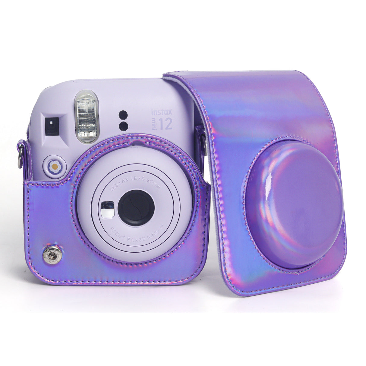 Zikkon Instax Mini 12 Protective Camera Case PU Leather Carrying Bag Holographic purple
