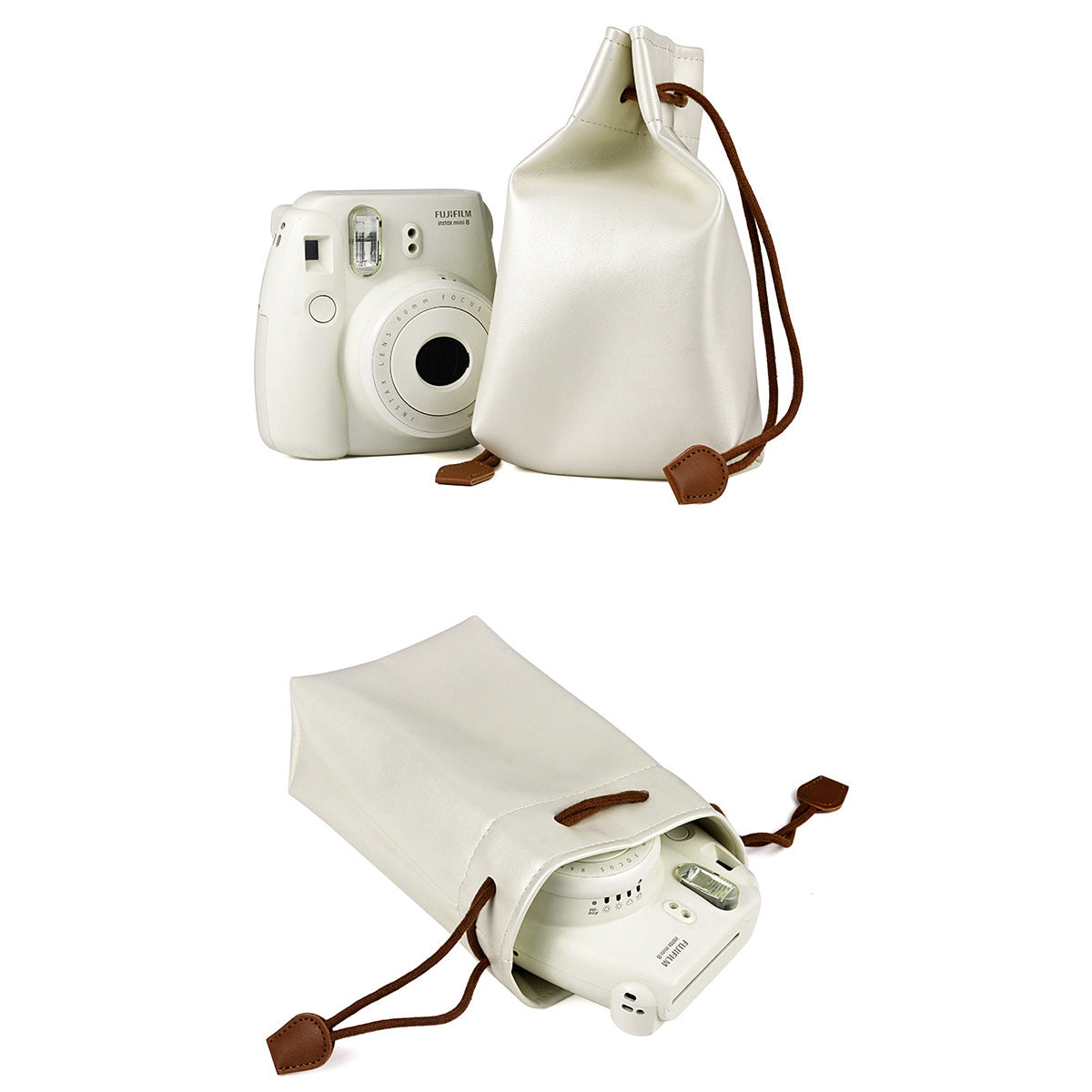 Zenko Instax Universal Vintage PU Leather Bundle Pocket Case Bag for Polaroid Mini Camera (Pearl White)