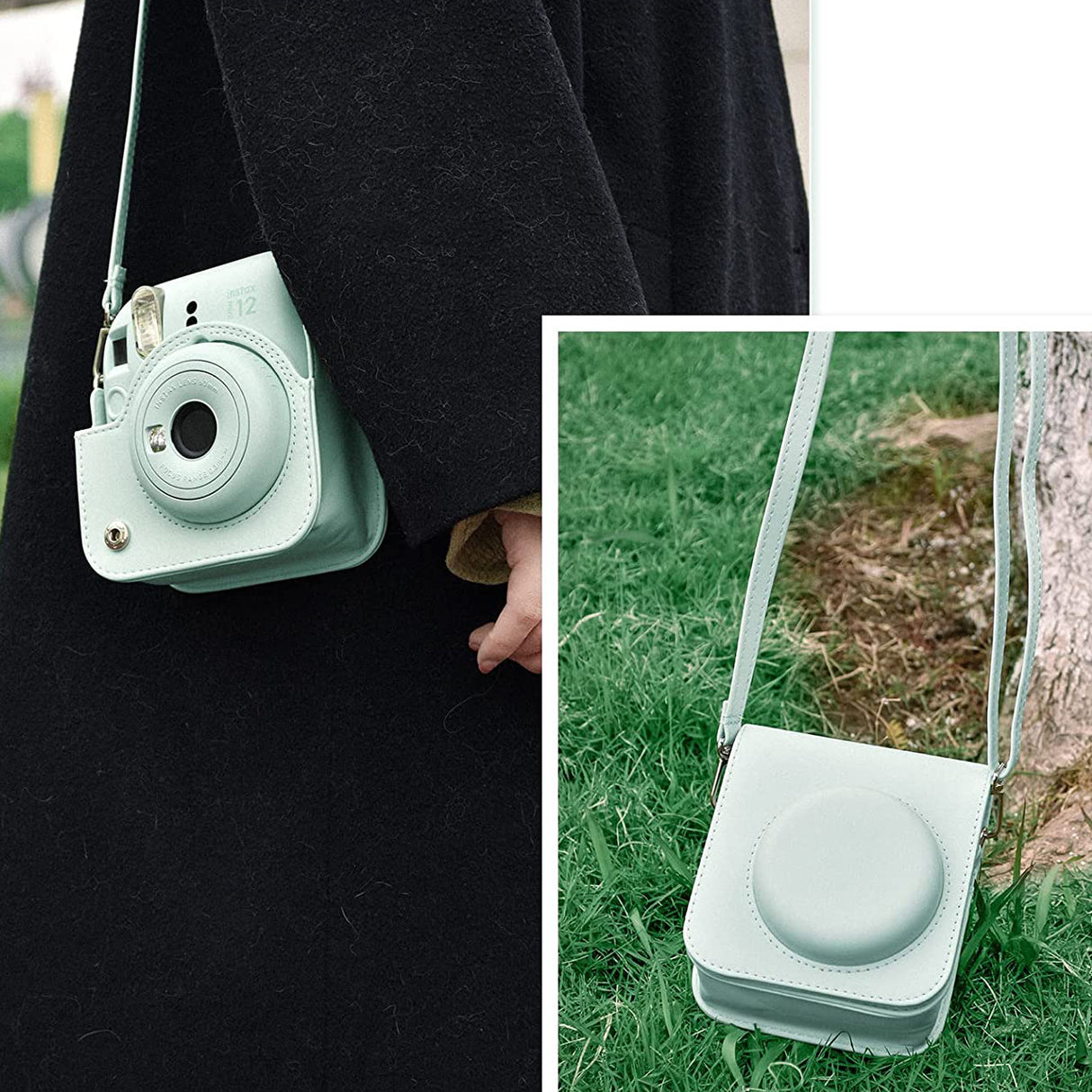 Zikkon Instax Mini 12 Protective Camera Case PU Leather Carrying Bag Mint Green