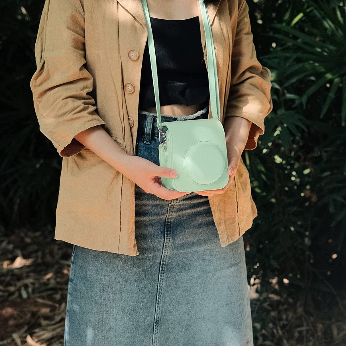 Zikkon Instax Mini 12 Protective Camera Case PU Leather Carrying Bag Mint Green