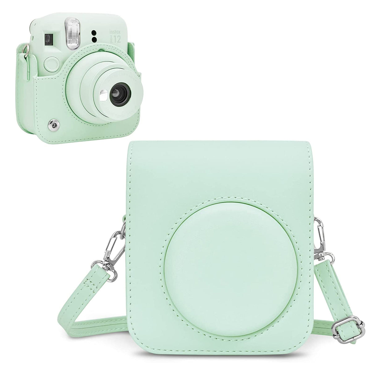 Zikkon Instax Mini 12 Protective Camera Case PU Leather Carrying Bag Mint Green