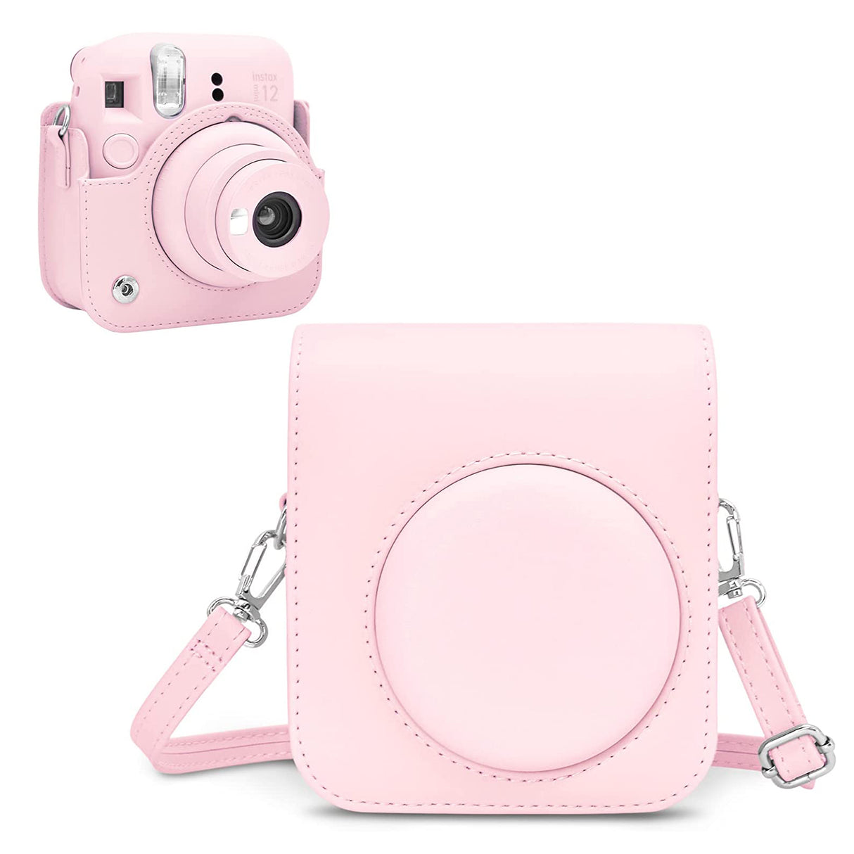 Zikkon Instax Mini 12 Protective Camera Case PU Leather Carrying Bag Blossom Pink