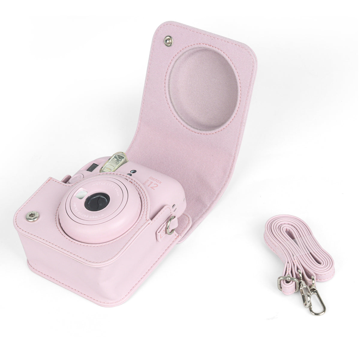 Zikkon Instax Mini 12 Protective Camera Case PU Leather Carrying Bag Blossom Pink