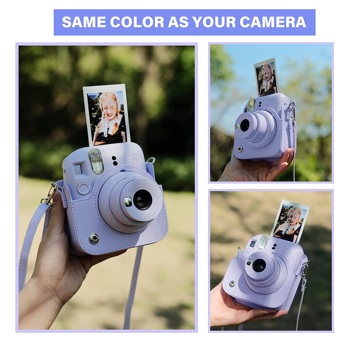 Zikkon Instax Mini 12 Protective Camera Case PU Leather Carrying Bag Lilac Purple