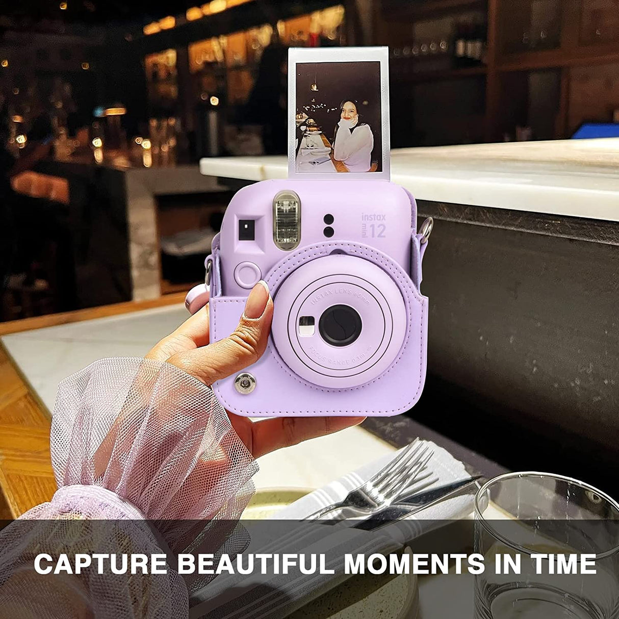 Zikkon Instax Mini 12 Protective Camera Case PU Leather Carrying Bag Lilac Purple