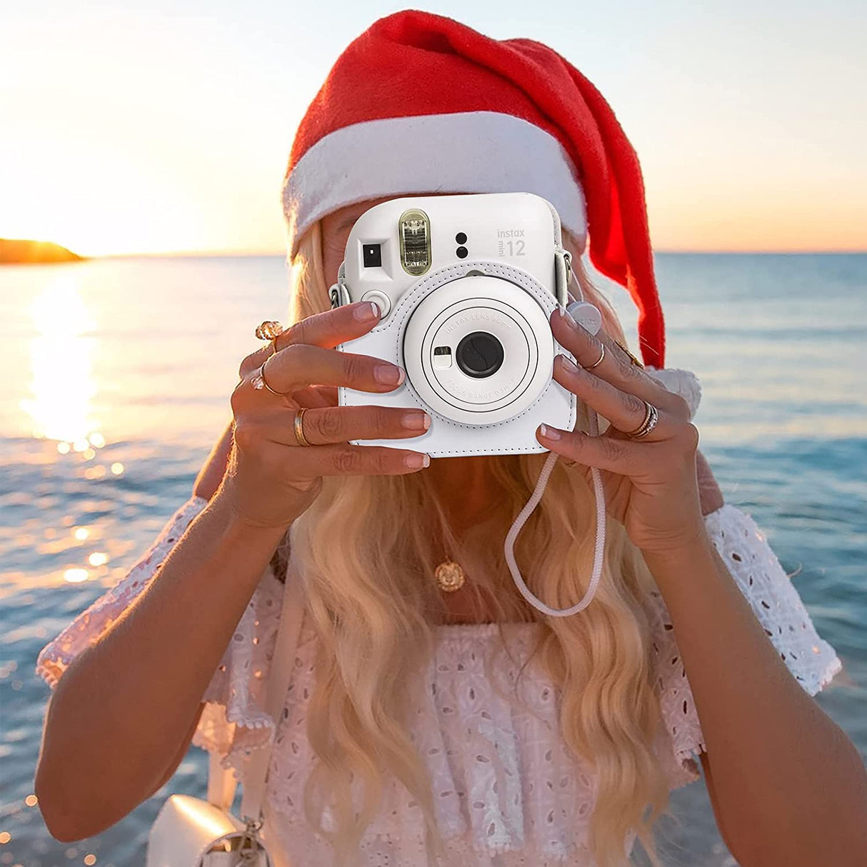 Zikkon Instax Mini 12 Protective Camera Case PU Leather Carrying Bag Clay White