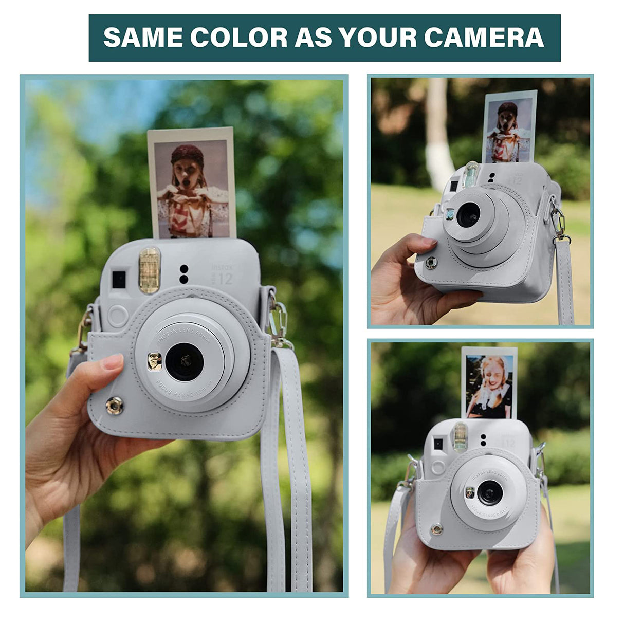 Zikkon Instax Mini 12 Protective Camera Case PU Leather Carrying Bag Clay White