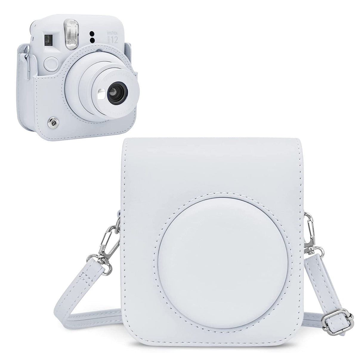 Zikkon Instax Mini 12 Protective Camera Case PU Leather Carrying Bag Clay White