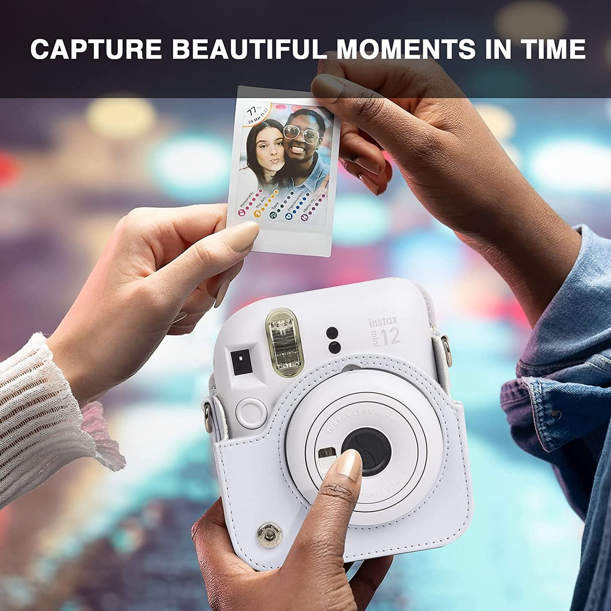 Zikkon Instax Mini 12 Protective Camera Case PU Leather Carrying Bag Clay White