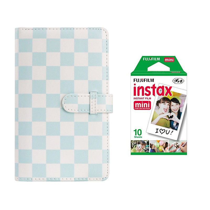 fujifilm Instax Mini 10X1 Instant Film With 96 pocket Album For Mini Film (3 inch) Blue Checkboard