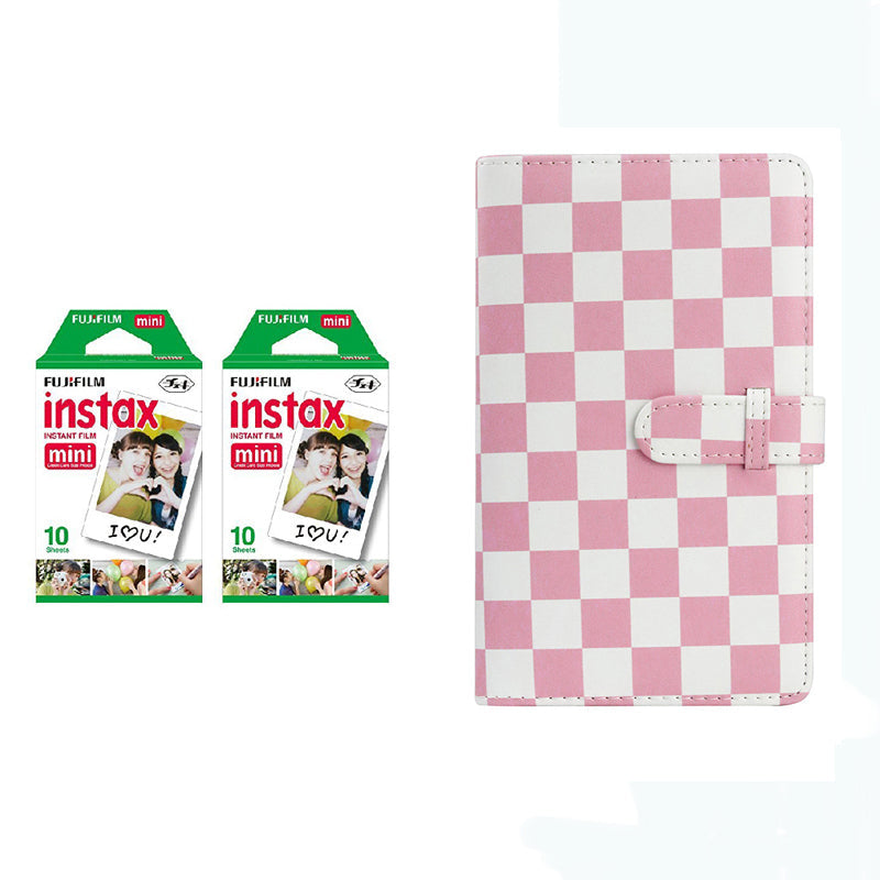 Fujifilm Instax Mini 10X2 Instant Film With 96-Sheets Album For Mini Film (3 inch) Pink Checkboard