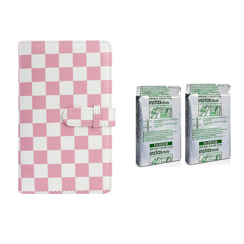 Fujifilm Instax Mini 10X2 Instant Film With 96-Sheets Album For Mini Film (3 inch) Pink Checkboard