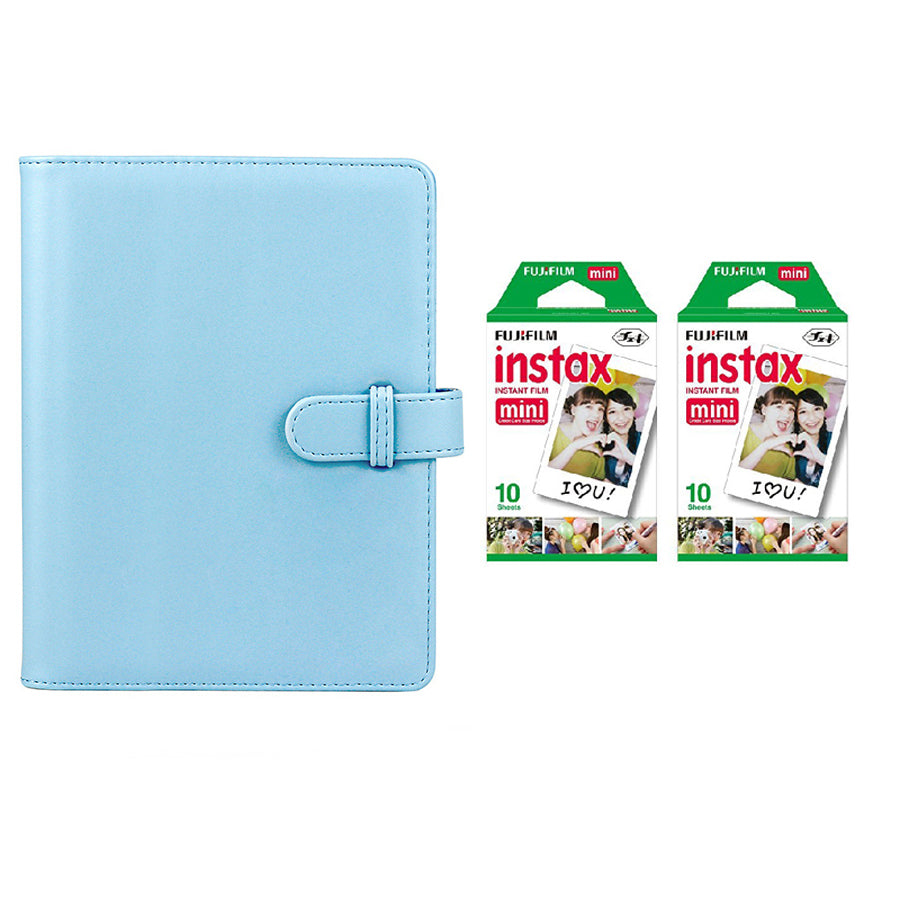 Fujifilm Instax Mini 10X2 Instant Film With Compatible 128 Pockets Mini Photo Album sky blue