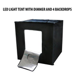 24x24x24 Portable LED Photo lighting Studio Shooting Tent Kit All In One LED Lighting Cube/Table Top LED Light Kit with Dimmer with 4 Backdrops White/Black/Yellow/Blue Diffusing Cloth, Carrying bag