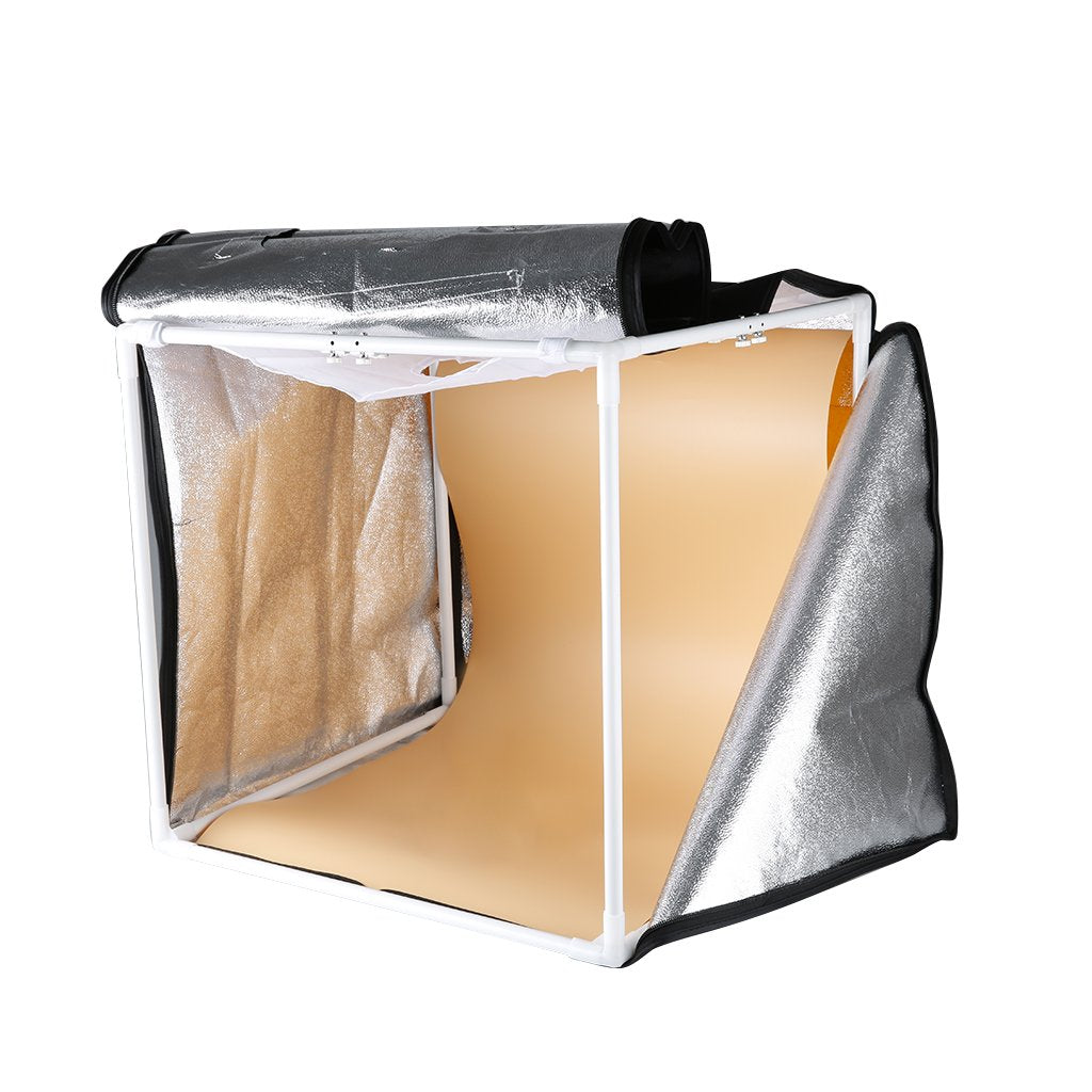 24x24x24 Portable LED Photo lighting Studio Shooting Tent Kit All In One LED Lighting Cube/Table Top LED Light Kit with Dimmer with 4 Backdrops White/Black/Yellow/Blue Diffusing Cloth, Carrying bag