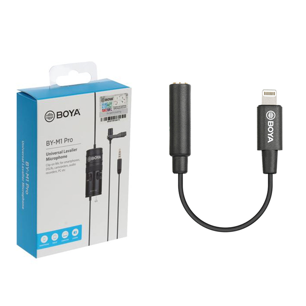 Boya BY-m1 Pro with BY-K3 3.5mm Female TRRS to Male Lightning Adapter Cable compatible with iphone 13, 12, 11 and 10