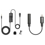 Boya BY-m1 Pro with BY-K3 3.5mm Female TRRS to Male Lightning Adapter Cable compatible with iphone 13, 12, 11 and 10