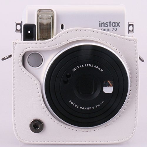 [Fujifilm Instax Mini 70 Case] CAIUL Comprehensive Protection Instax Mini 70 Camera Case Bag With Soft PU Leather Material White
