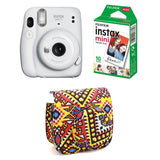 FUJIFILM INSTAX Mini 11 Instant Film Camera with 10X1 Pack of Instant Film With Bohemia Pouch Ice White