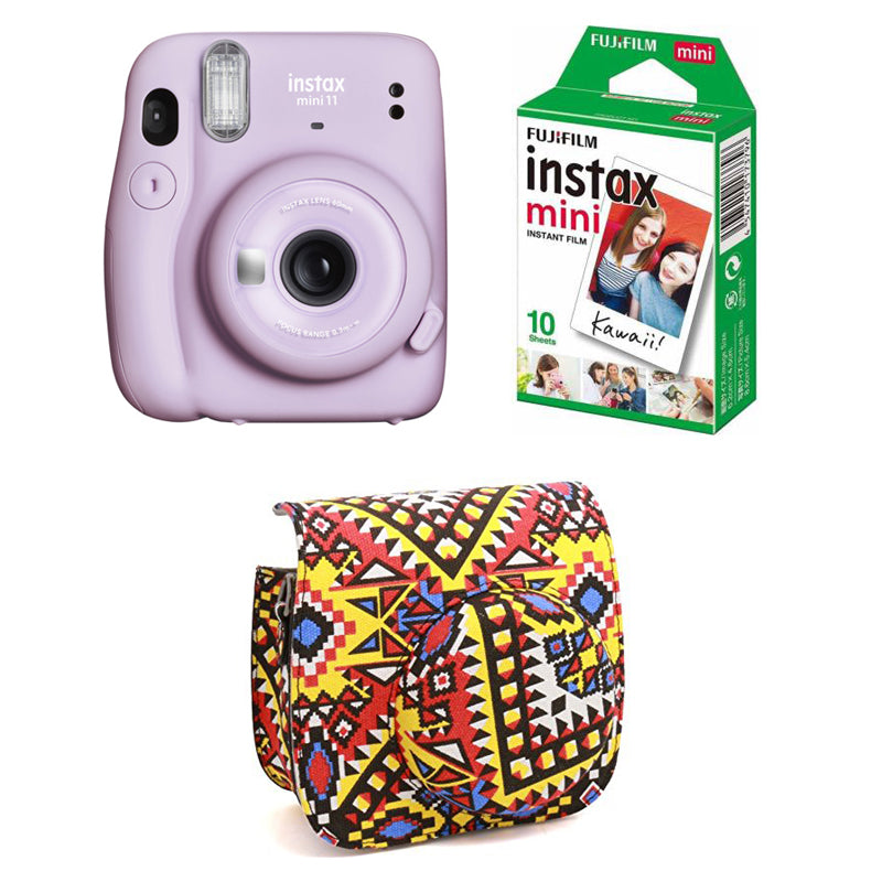 FUJIFILM INSTAX Mini 11 Instant Film Camera with 10X1 Pack of Instant Film With Bohemia Pouch Lilac Purple