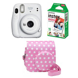 FUJIFILM INSTAX Mini 11 Instant Film Camera with 10X1 Pack of Instant Film With Dot Pink Pouch Ice White