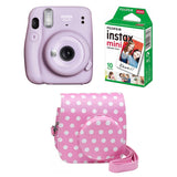 FUJIFILM INSTAX Mini 11 Instant Film Camera with 10X1 Pack of Instant Film With Dot Pink Pouch Lilac Purple