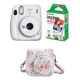 FUJIFILM INSTAX Mini 11 Instant Film Camera with 10X1 Pack of Instant Film With Floral Pouch Ice White