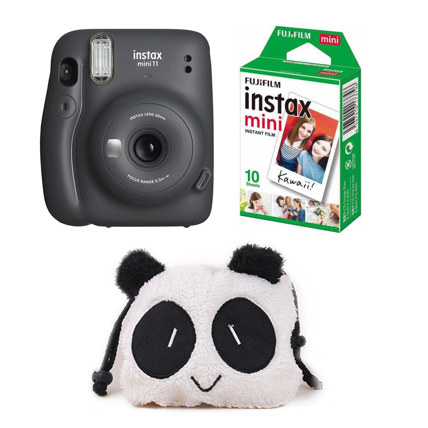 FUJIFILM INSTAX Mini 11 Instant Film Camera with 10X1 Pack of Instant Film With Panda Pouch Charcoal Gray