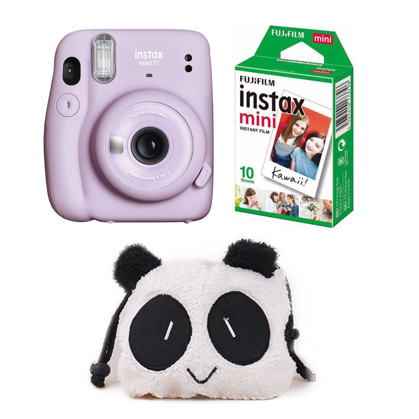 FUJIFILM INSTAX Mini 11 Instant Film Camera with 10X1 Pack of Instant Film With Panda Pouch Lilac Purple