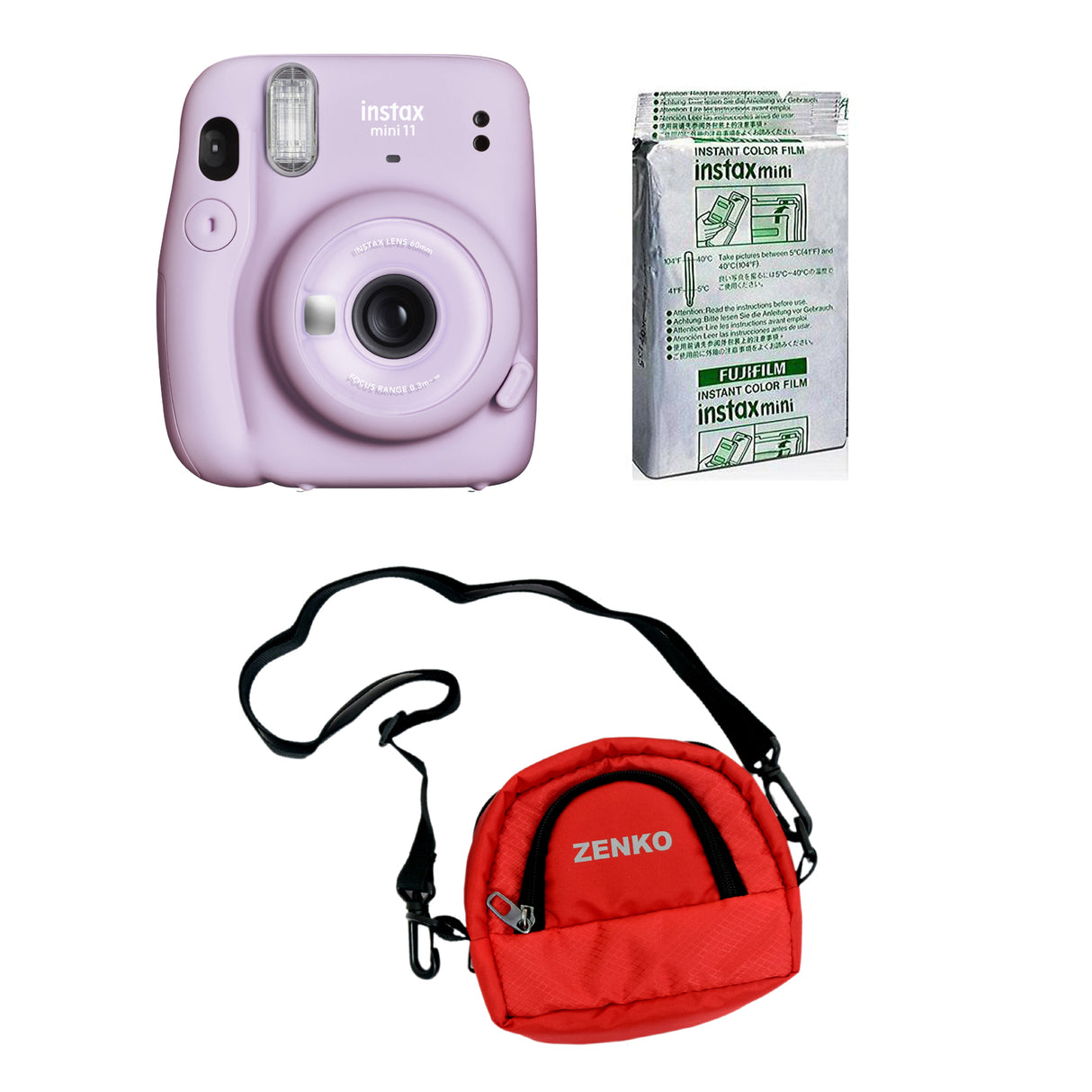 FUJIFILM INSTAX Mini 11 Instant Film Camera with 10X1 Pack of Instant Film With Red  Pouch Kit (10 Exposures)