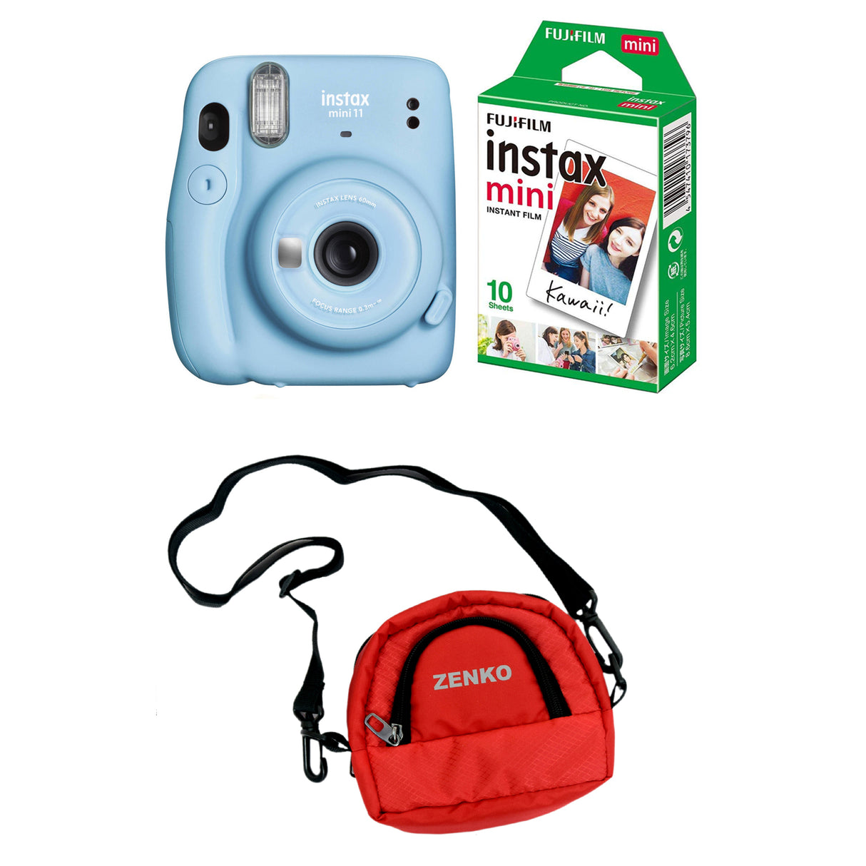 FUJIFILM INSTAX Mini 11 Instant Film Camera with 10X1 Pack of Instant Film With Red  Pouch Kit (10 Exposures)