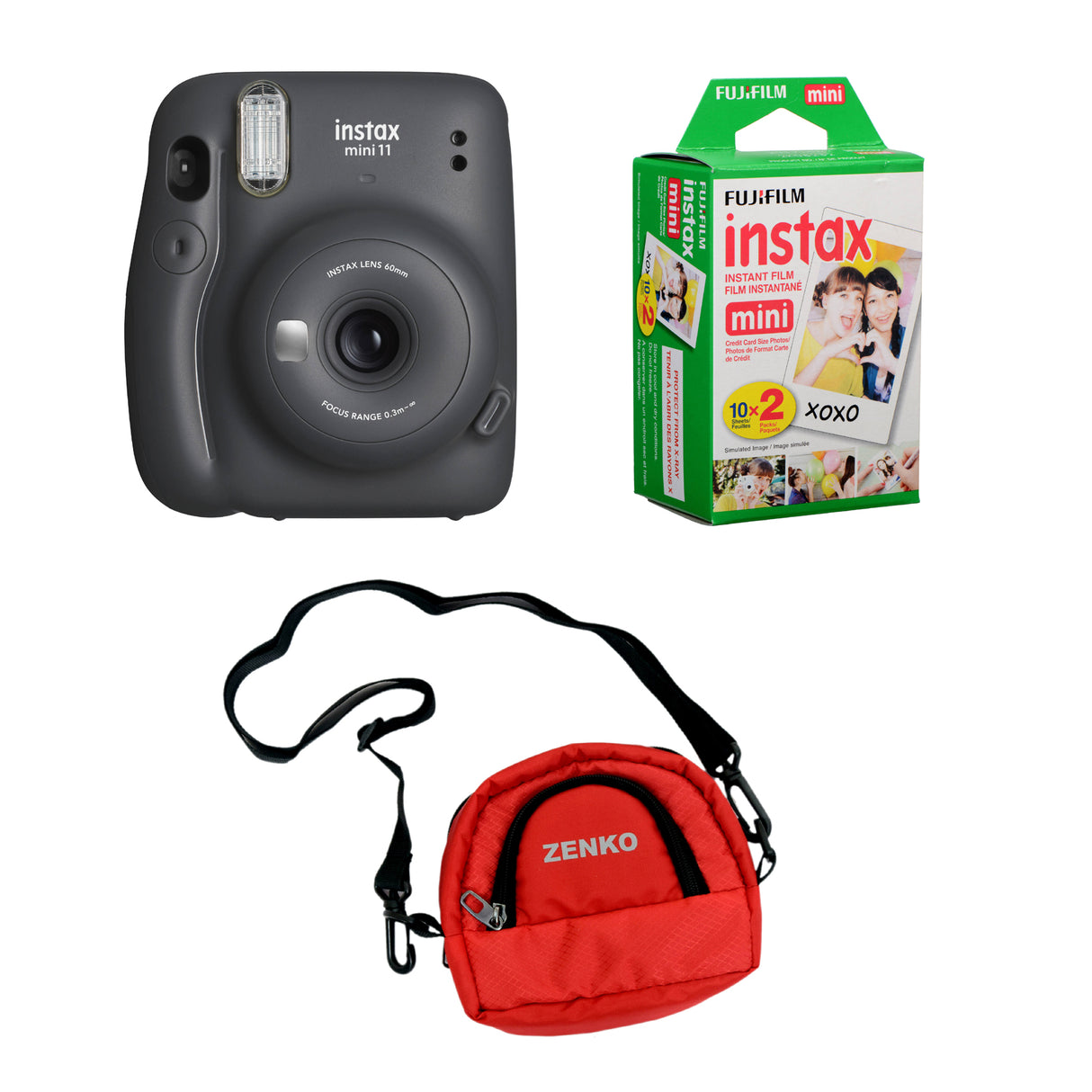 FUJIFILM INSTAX Mini 11 Instant Film Camera with Twin Pack of Instant Film With Red Pouch Kit (20 Exposures)